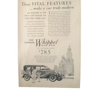 Vintage 1929 Whippet Fours Sixers Ad Advertisement